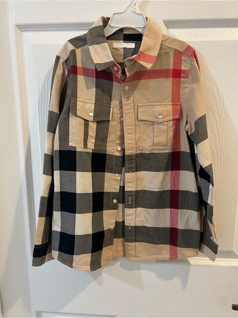 Burberry Beige, Black & Red Iconic Check Button-Down Shirt